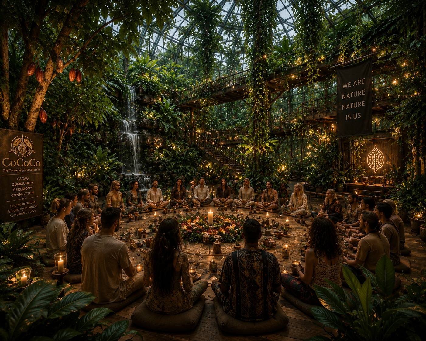 Community gathering beneath the conservatory canopy
